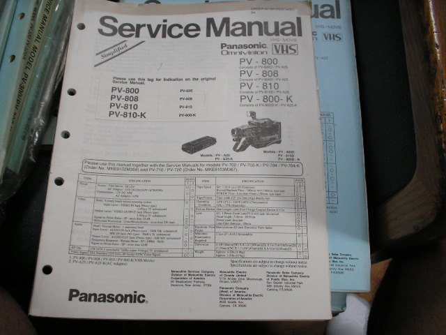 PV-800 PV-800-K PV-808 PV-810 VHS Camcorder Service Manual
