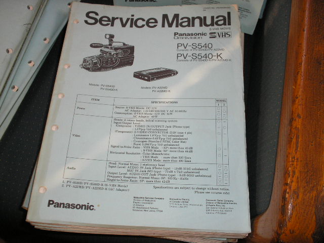 PV-S540 PV-S540-K Camcorder Service Manual