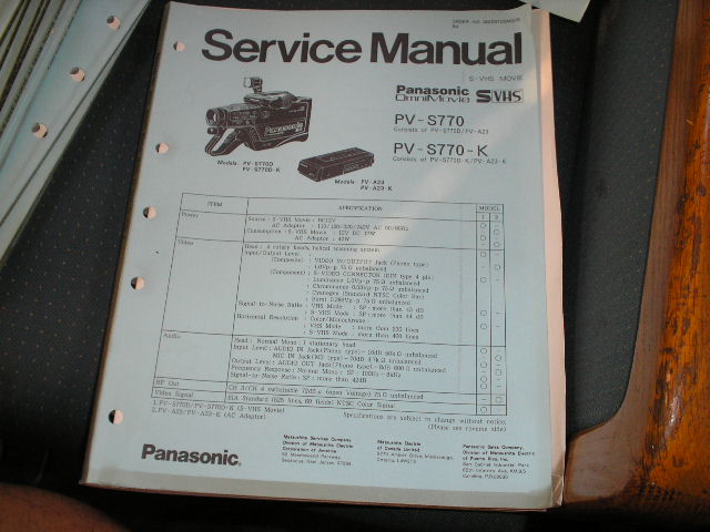 PV-S770 PV-S770-K S-VHS Camcorder Service Manual