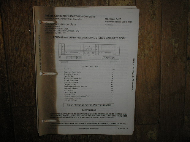 Philips Magnavox FCB365BK01 Dual Cassette Deck Service Manual