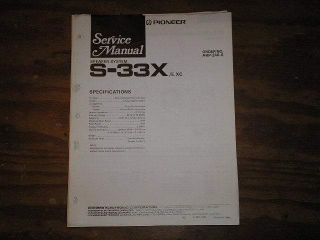 S-33X Speaker System Service Manual  Pioneer