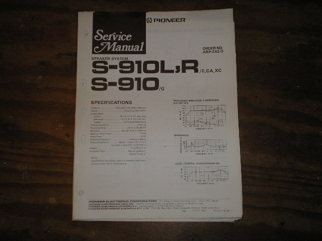 S-910 S-910L S-910R Speaker System Service Manual ARP-242