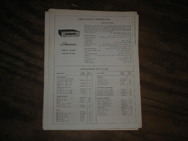 S-2000 IV Tuner Service Manual Serial no 248701-249700  Sherwood