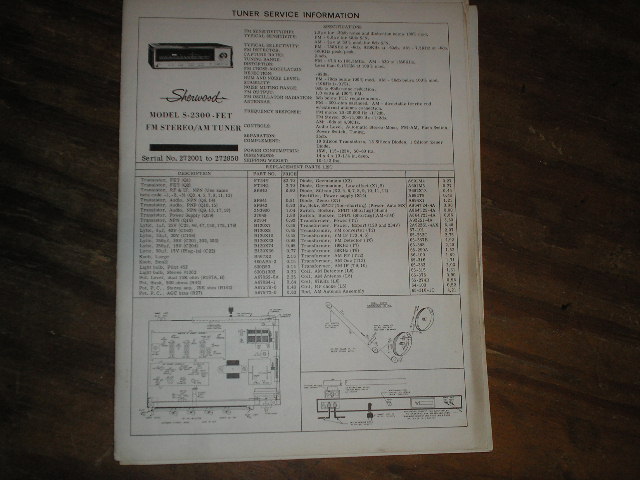 S-2300 Tuner Service Manual Serial no. 295001 and up.  Sherwood