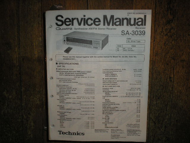 SA-3039 Receiver Service Manual  Technics 