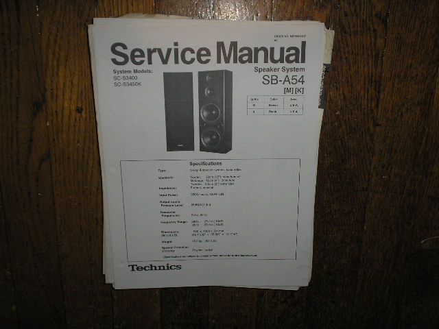 SB-A54 Speaker System Service Manual  Technics 