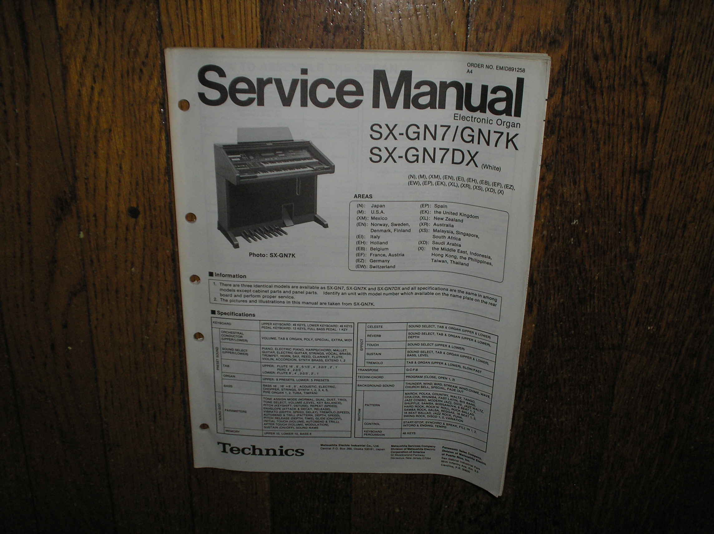 SX-GN7 SX-GN7K SX-GN7DX Electric Organ Service Manual