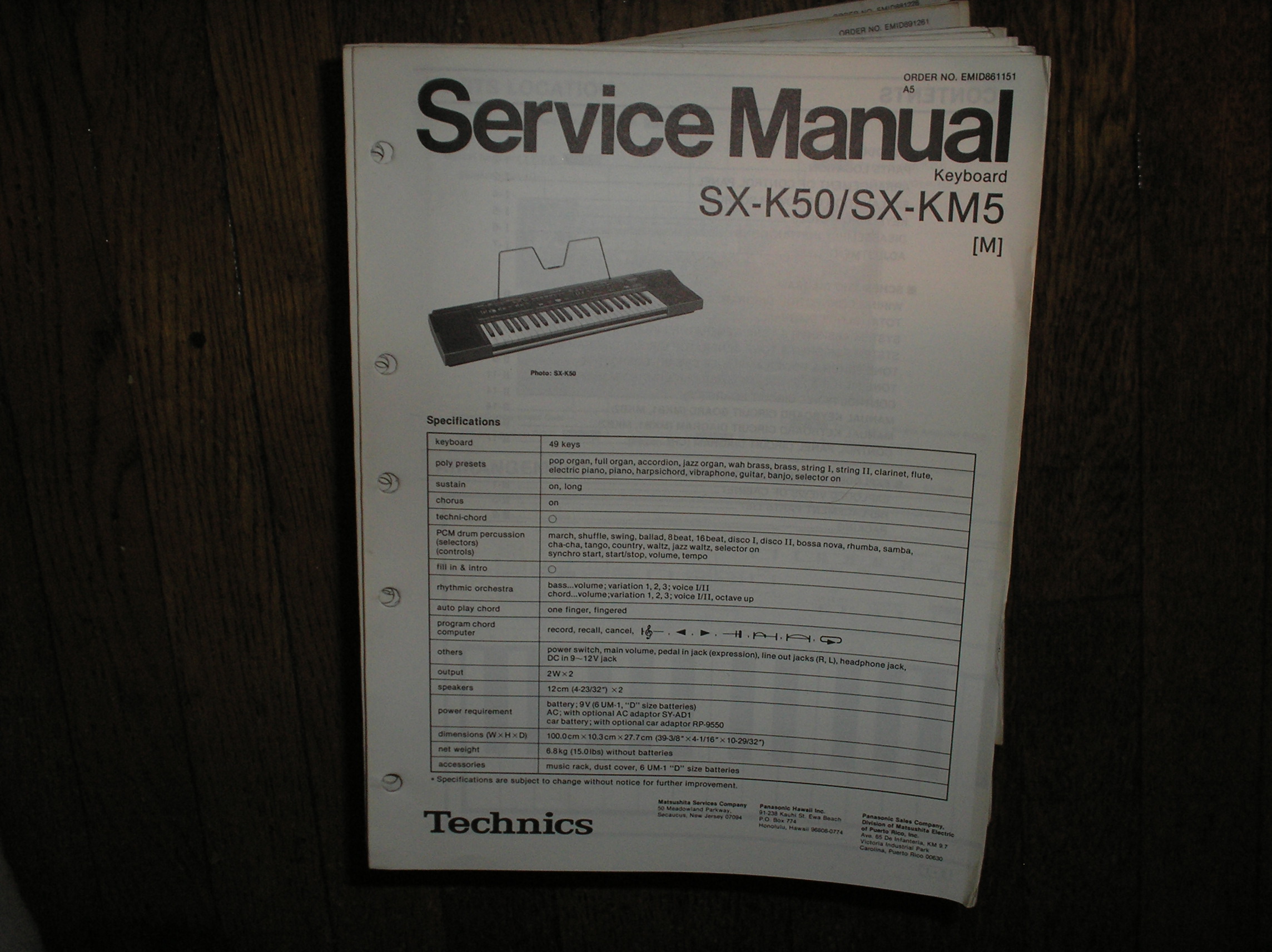 SX-K50 SX-KM5 Electric Organ Service Manual