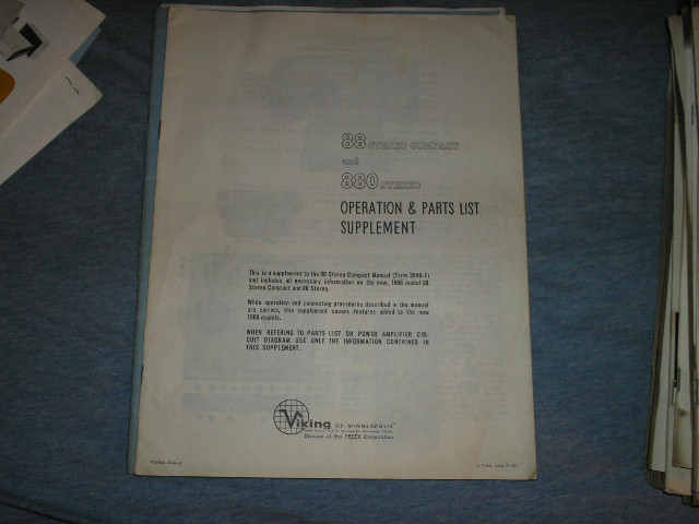 88 Tape Transport Operating Instruction Manual and Parts List Supplement  Viking Telex