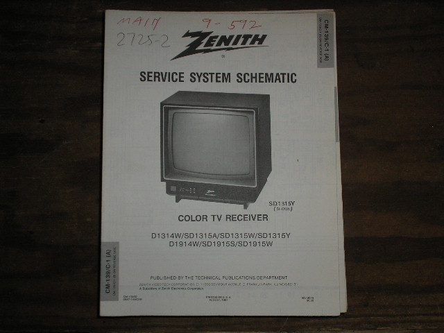 D1314W SD1315 A W Y D1314W SD1915 S W TV Service Information CM-139 C-1 A B Chassis ... With Schematics