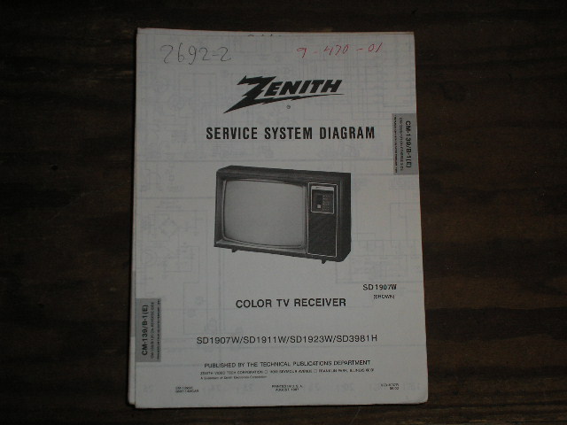 SD1907W SD1911W SD1923W SD3981H TV Service Diagram CM-139 B-1 E F Chassis Television Service Information With Schematics