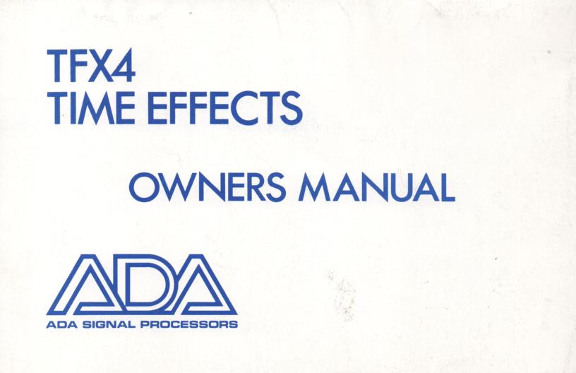 TFX4 Time Effects Owners Instruction Manual