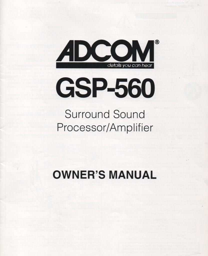 GSP-560 Surround Sound Processor Amplifier Service Manual