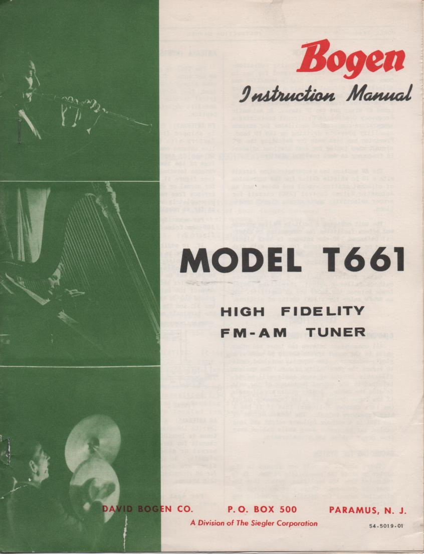 T661 Tuner Owners Operating Service Instruction Manual  Bogen