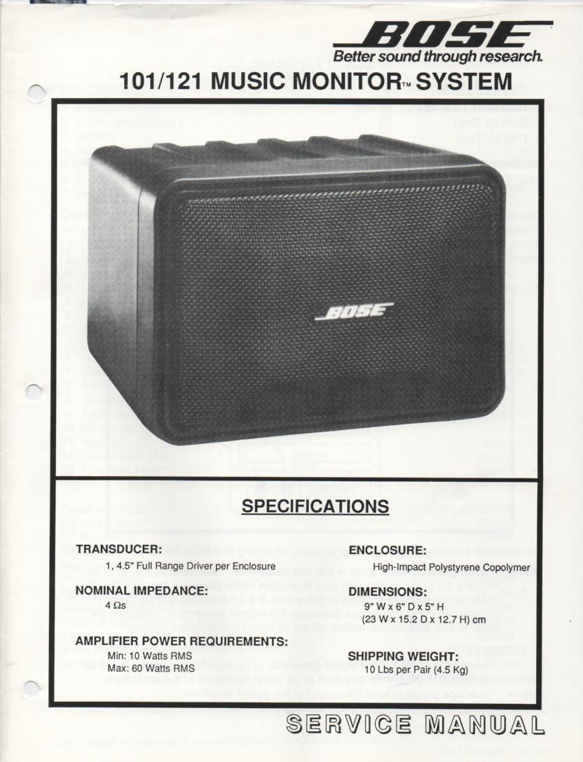 101 121 Music Monitor Speaker System Service Manual  Bose 