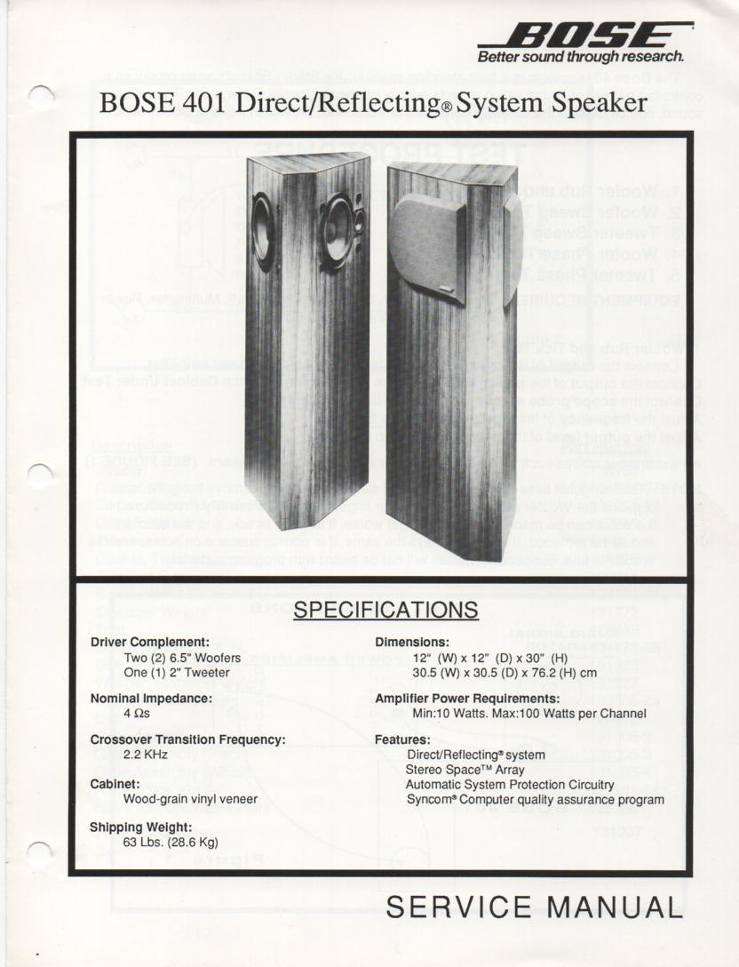 401 Direct Reflecting Speaker System Service Manual  Bose 