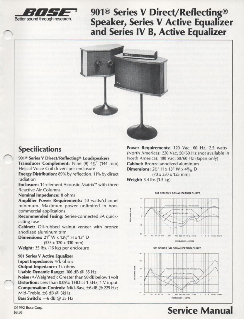 901 Series IV B 901 Series V  Direct Reflecting Speaker System Service Manual  Bose 