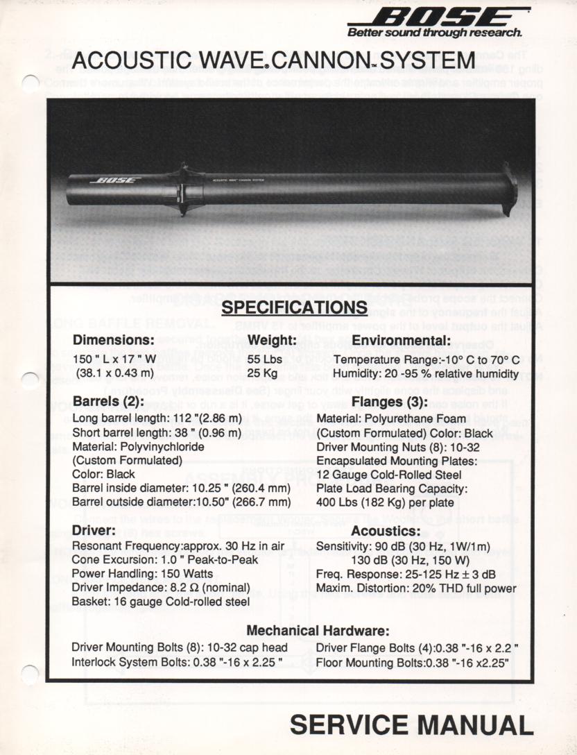 Acoustic Wave Cannon Speaker System Service Manual  Bose 