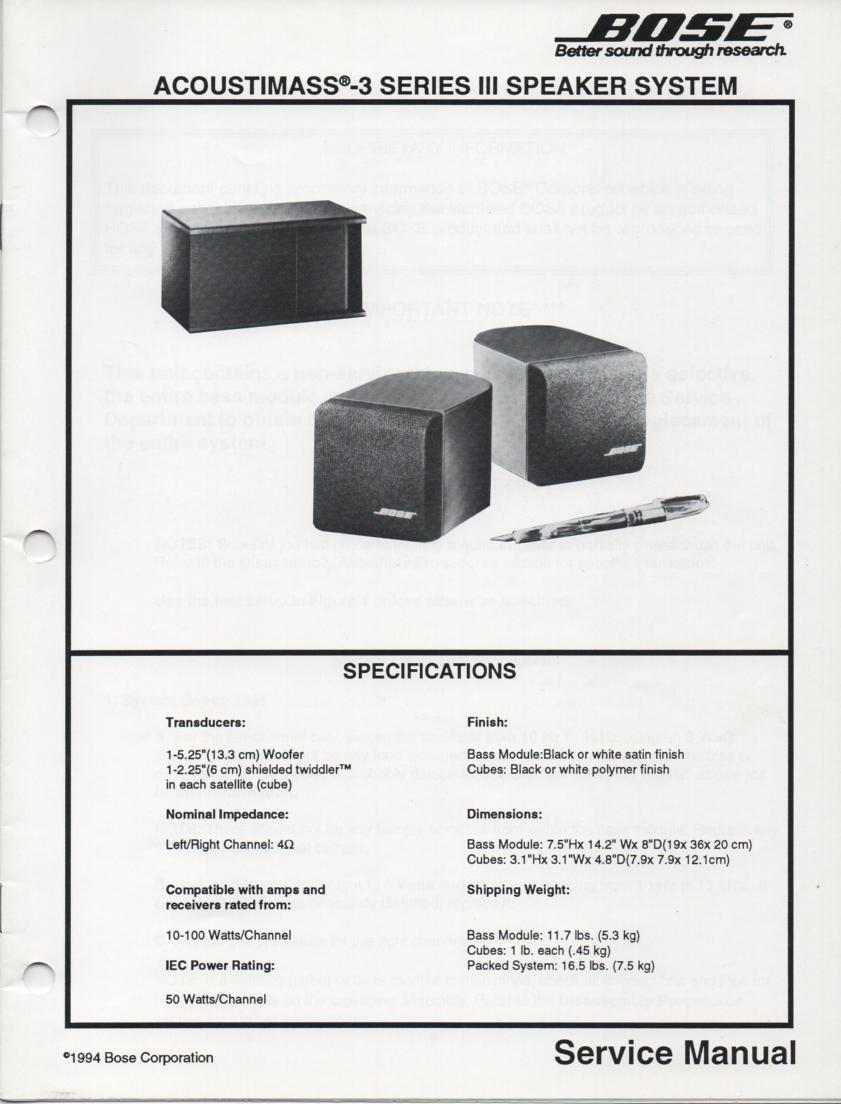 AM-3 Acoustimass-3 Series III Speaker System Service Manual  Bose 
