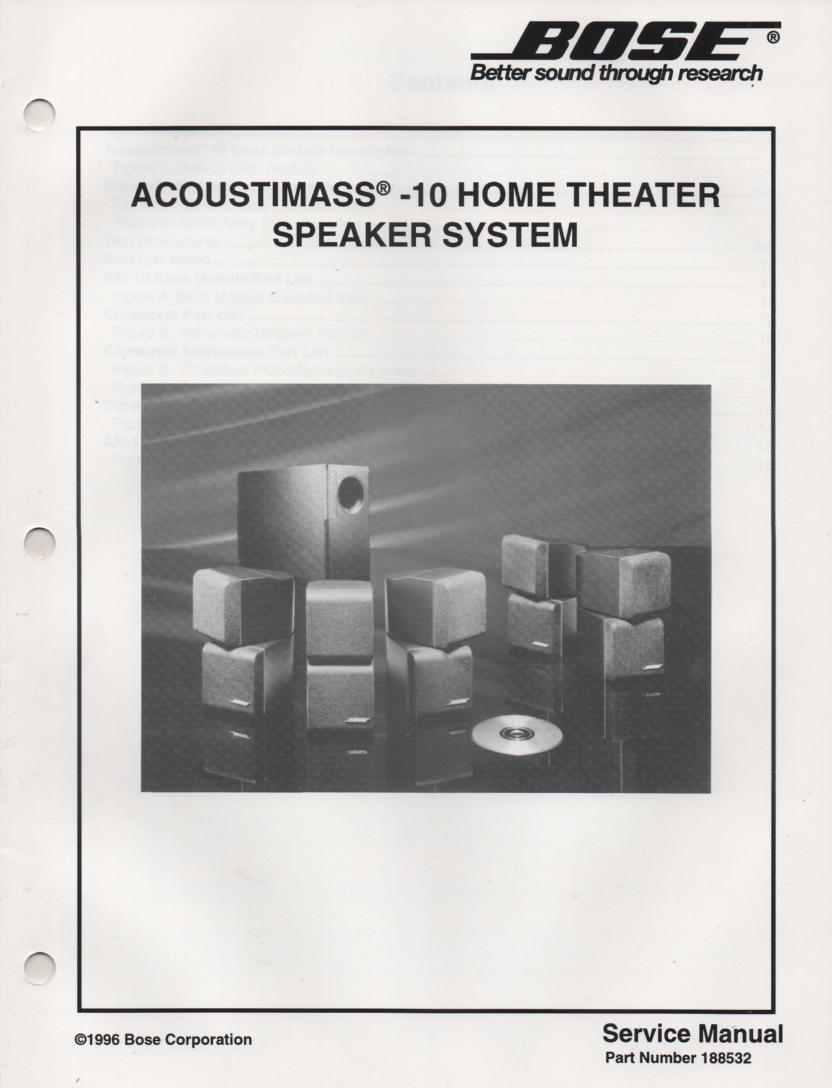 AM-10 Acoustimass-10 Home Theater Speaker System Service Manual  Bose 
