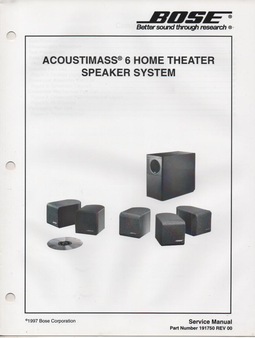 AM-6 Acoustimass-6 Home Theater Speaker System Service Manual  Bose 
