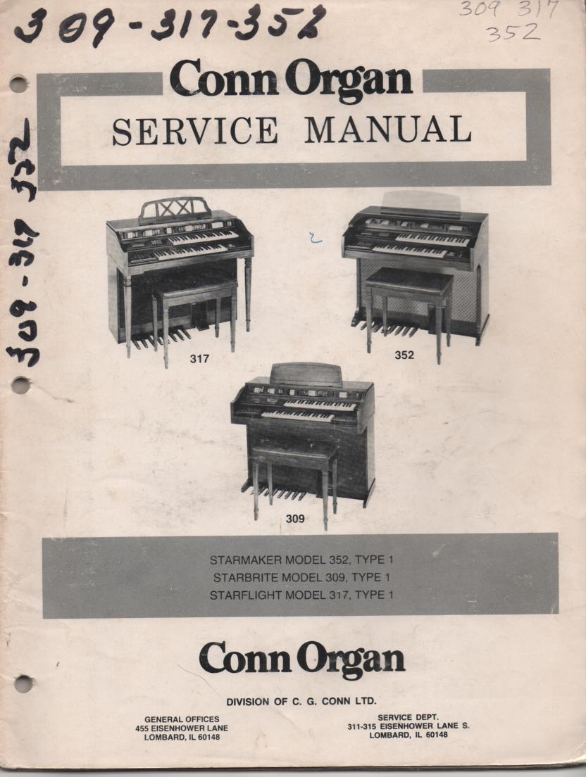 309 317 352 Starbrite Type-1 Organ Service Manual It contains parts lists schematics and board layouts
