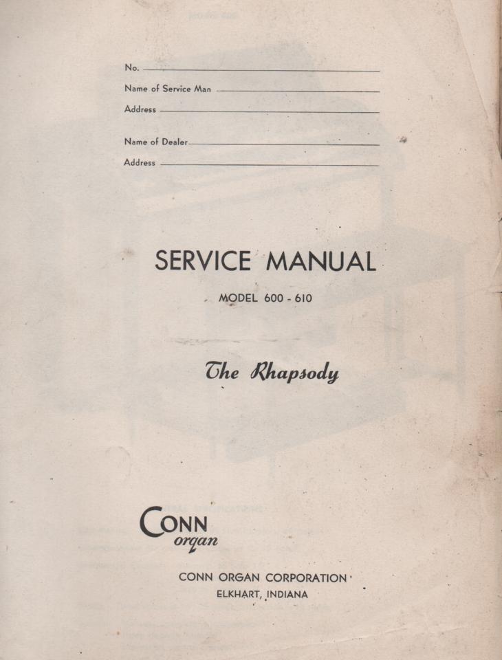 610 Rhapsody Organ Service Manual