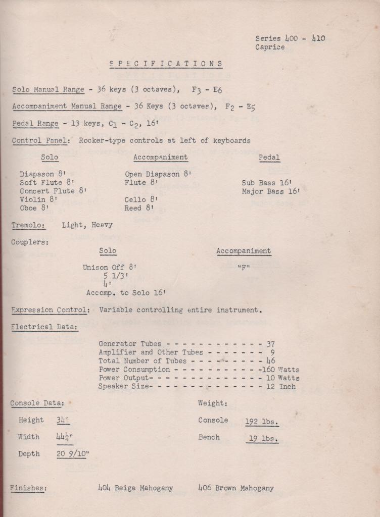 410 Organ Service Manual It contains parts lists schematics and board layouts