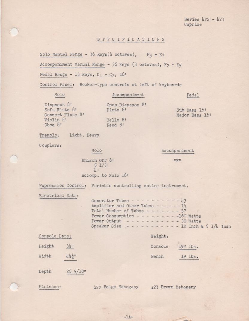 422 Organ Service Manual It contains parts lists schematics and board layouts