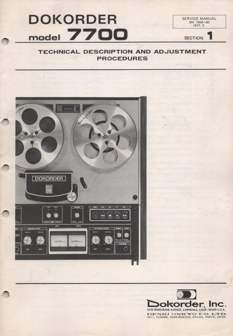 7700 Reel to Reel Alignment Service Manual 1  Dokorder