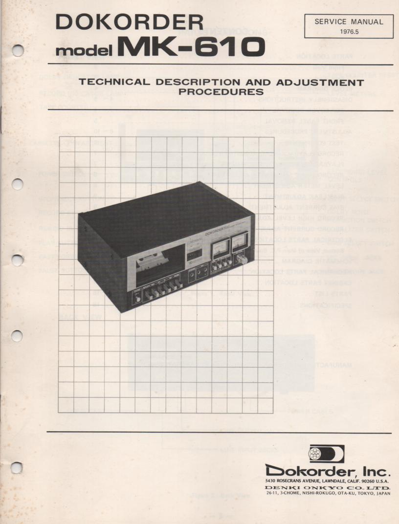 MK-610 Cassette Deck Service Manual...


