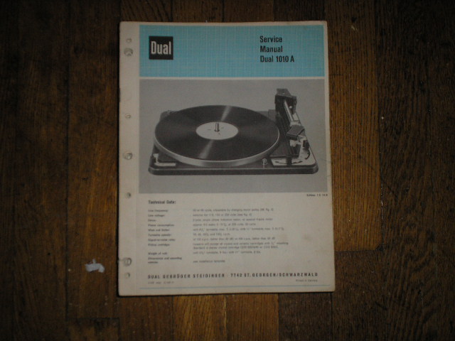 1010-A Turntable Service Manual  Dual