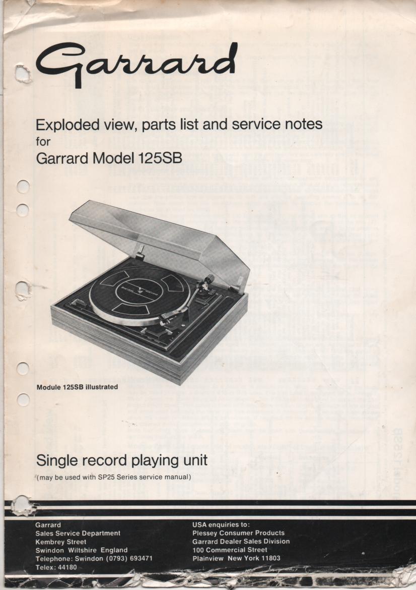 125SB Turntable Service Manual