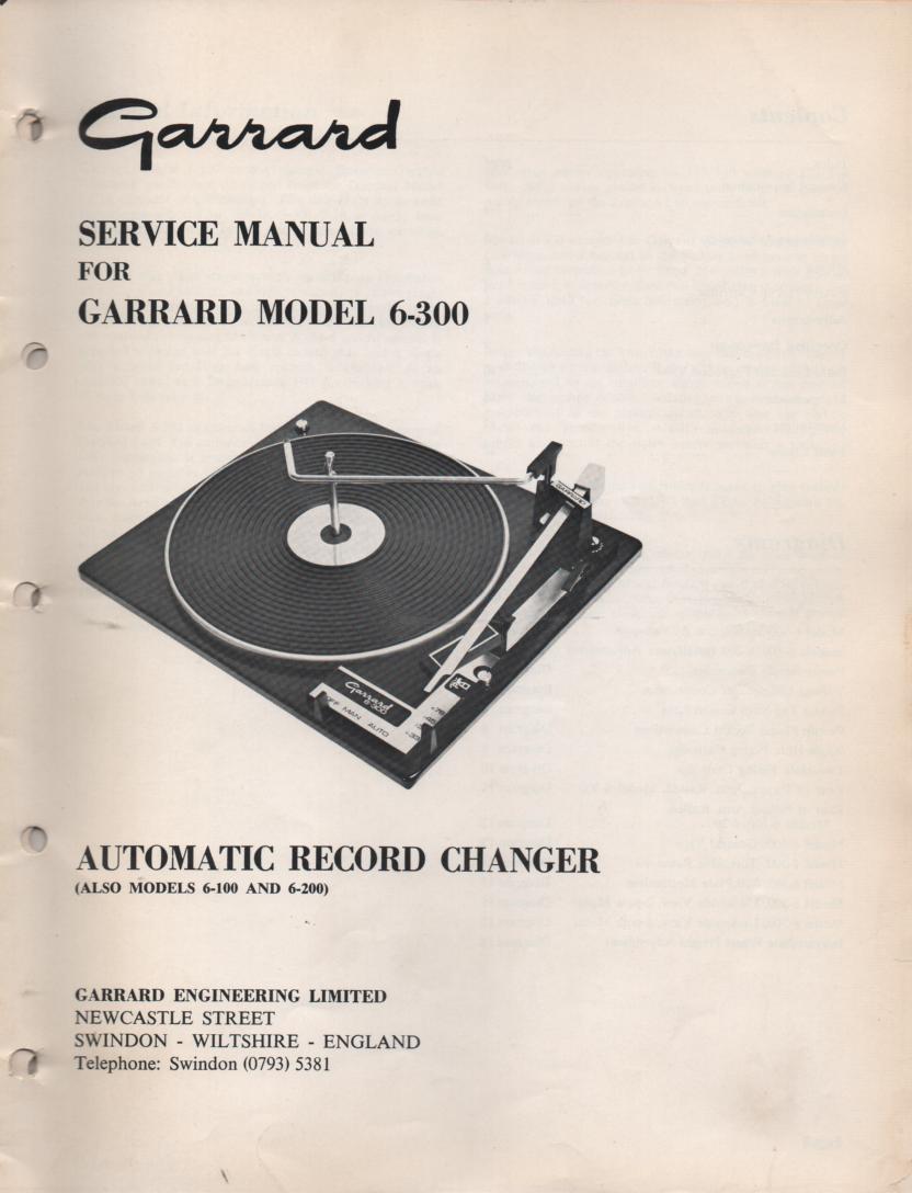 6-000 6-100 6-200 6-300 Series Turntable Service Manual