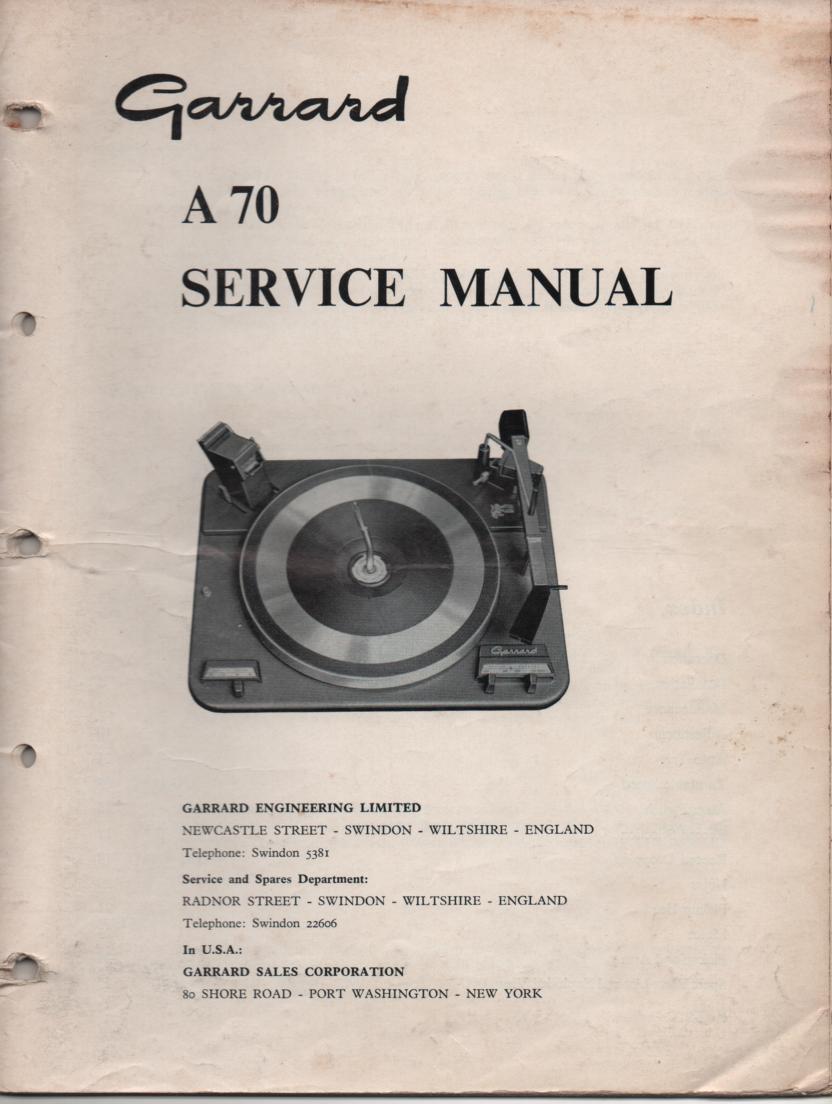 A70 Turntable Service Manual.. 