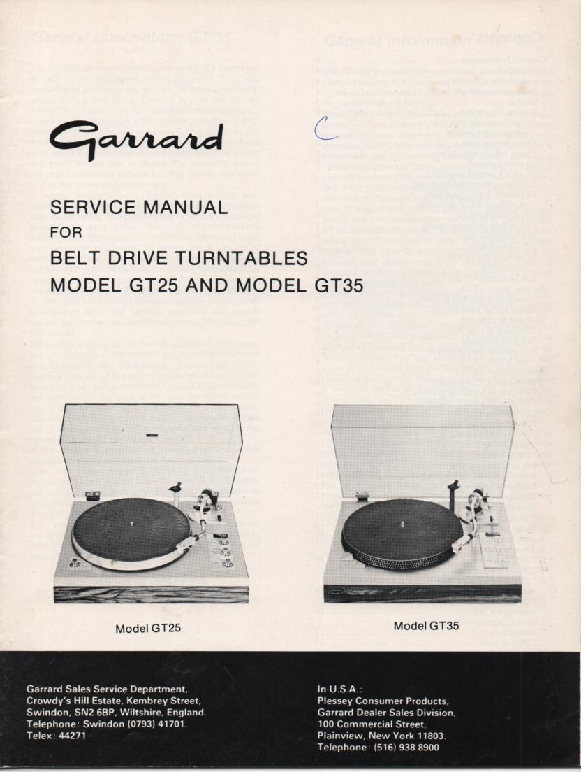 GT-25 GT-35 Turntable Service Manual
