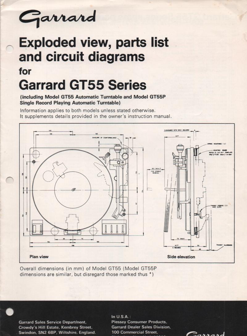GT-55 GT-55P Turntable Exploded View and Parts Manual
