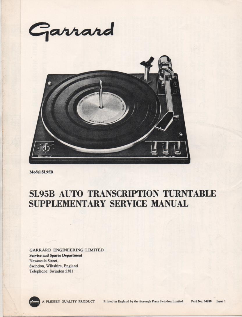 SL95B Turntable Supplementary Service Manual
Use with SL75 SL95 Manual
