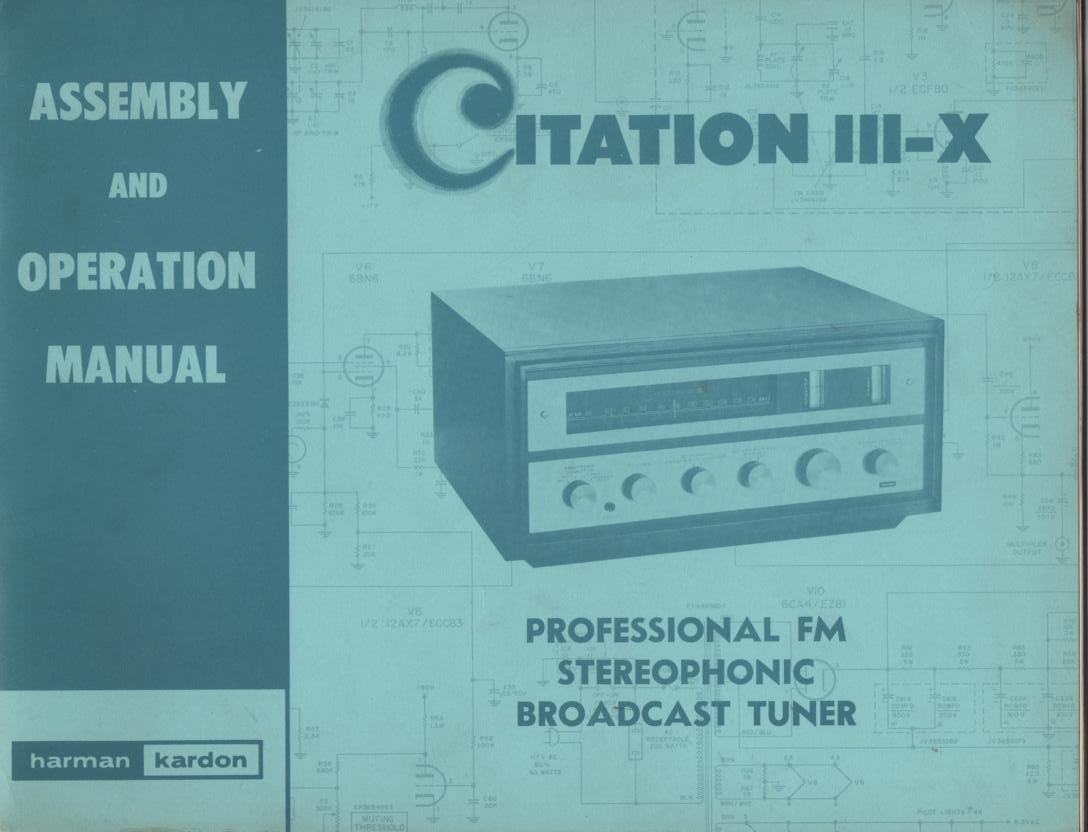 Citation 4 IV Pre-Amplifier Operating Assembly Instruction Manual  Harman Kardon