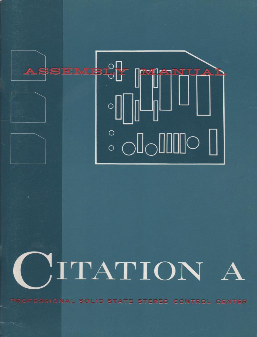 Citation A Pre- Amplifier Assembly Instruction Manual  Harman Kardon