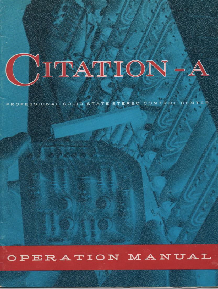 Citation A Pre-Amplifier Operating Instruction Manual  Harman Kardon