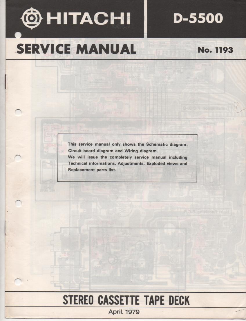D-5500 Cassette Deck Service Manual .  For U C W FS BS and AU versions.  Manual is in English..Need the UD-1 Mechanism manual for complete service manual.