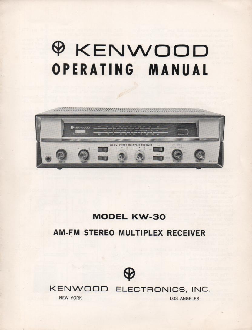 KW-40 AM FM Stereo Multiplex Receiver Owners Operating Instruction Service Manual