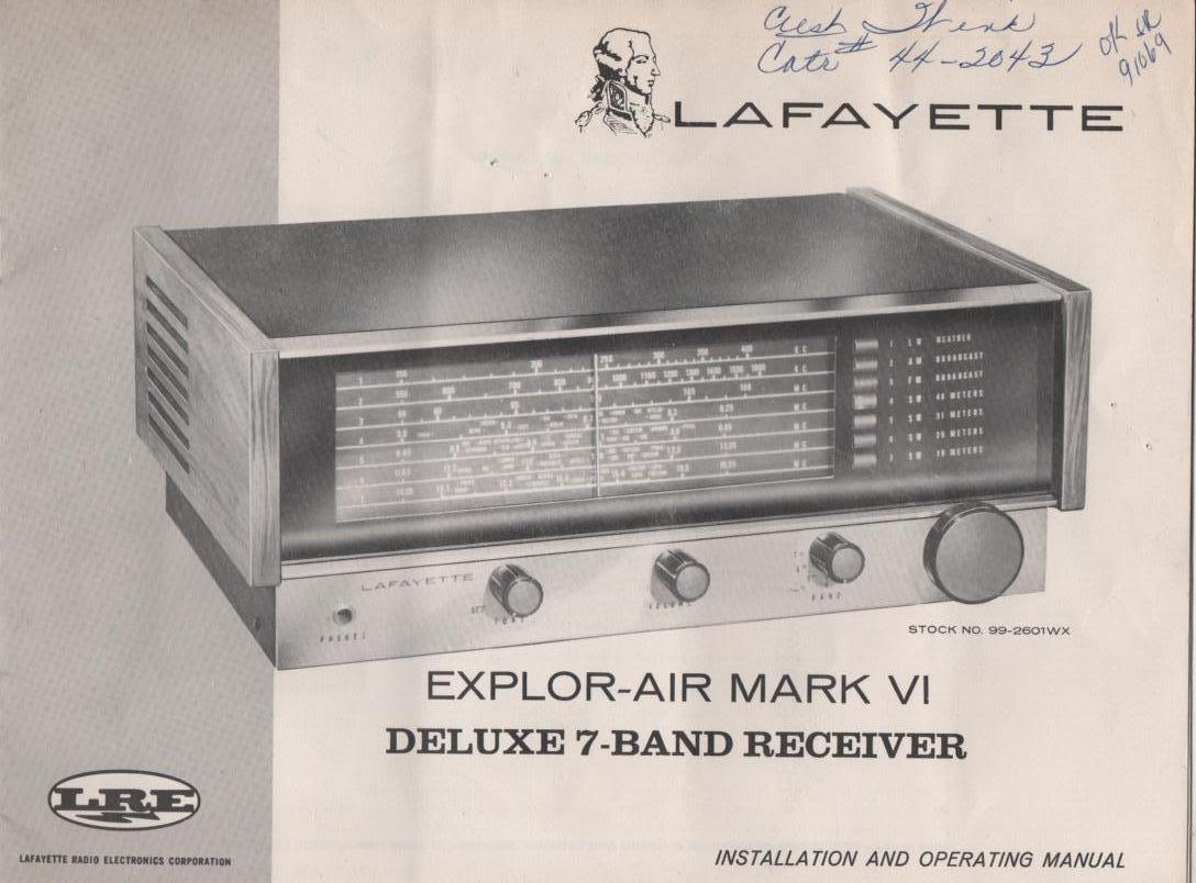 Explor-Air Mark VI Deluxe 7-Band Receiver Owners Service Manual. Owners manual with schematic. Stock No. 99-2601WX