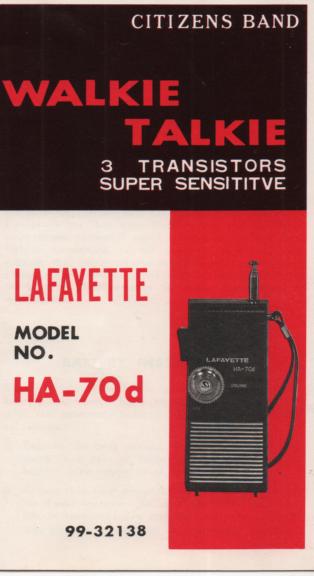 HA-70d Transistor Radio Owners manual with schematic.   Stock No. 99-32138..  