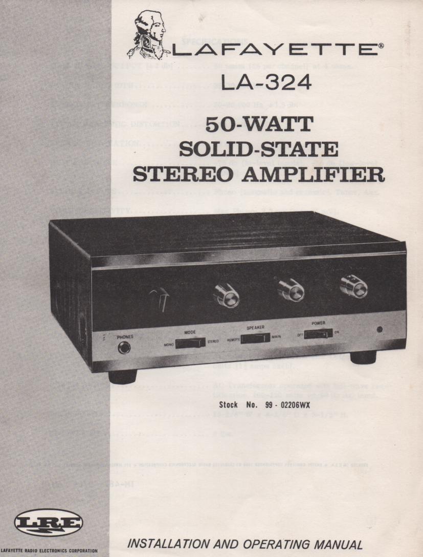 LA-324 50 Watt Stereo Amplifier Owners Service Manual with schematic