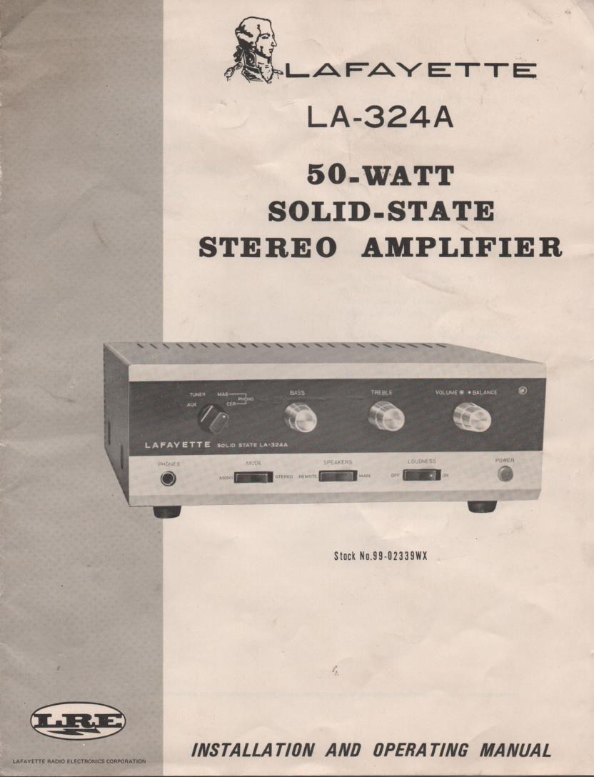 LA-324A 50 Watt Stereo Amplifier Owners  Manual with schematic  