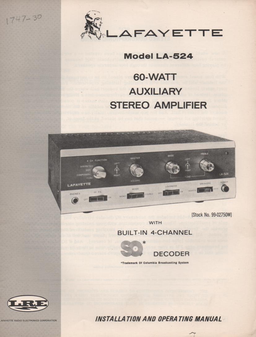 LA-524 Amplifier Owners Manual only.   No schematic..