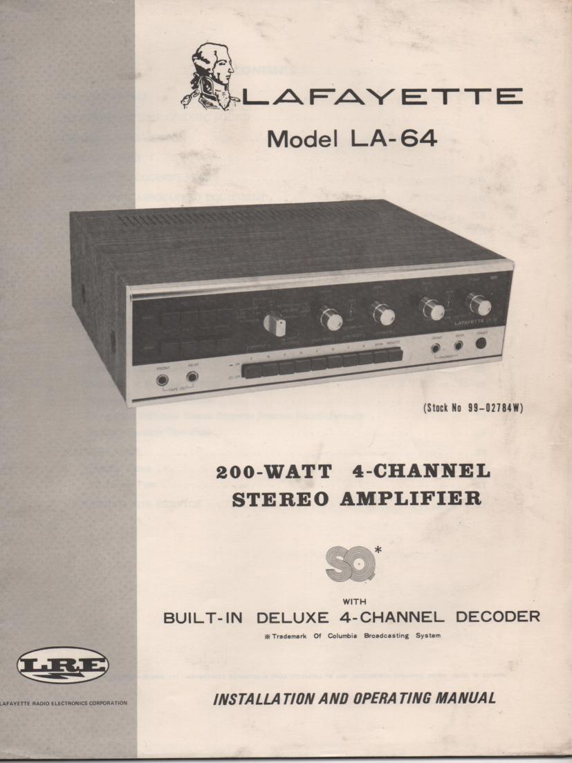 LA-64 4 Channel Amplifier Owners Manual. 