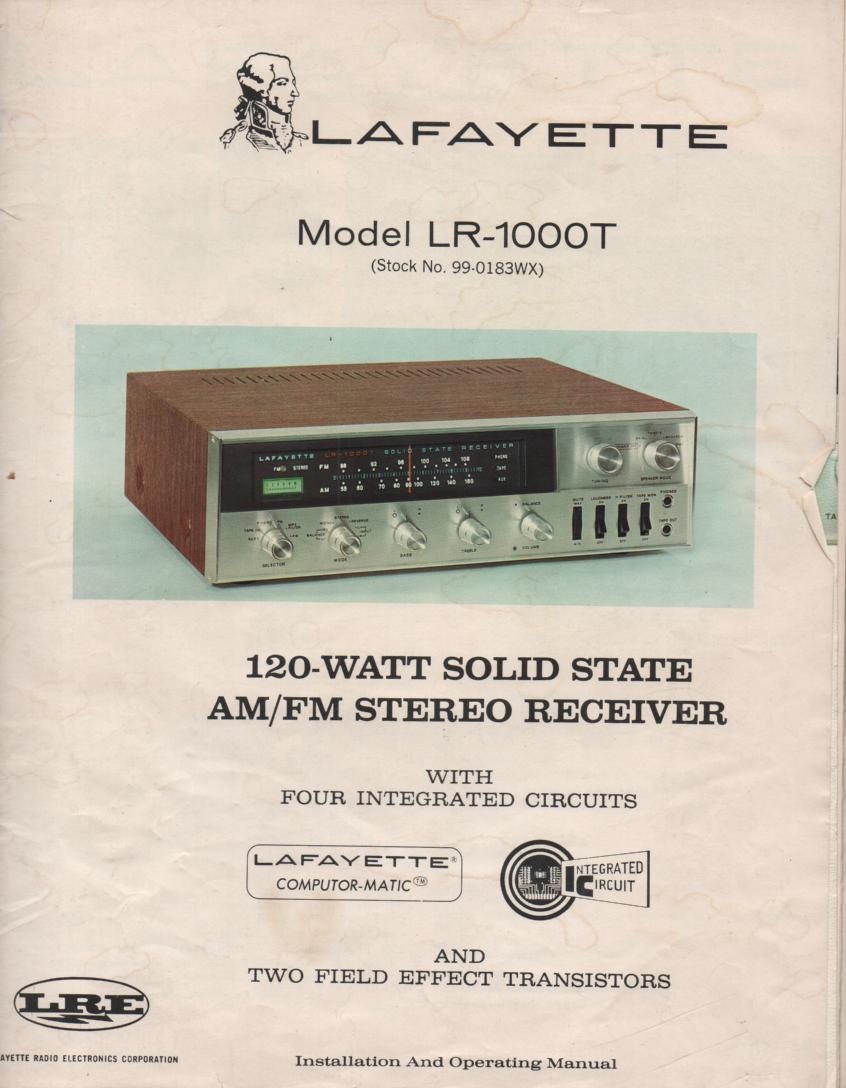 LR-1000t Receiver Owners Service Manual...  Owners manual with schematic..  Stock No. 99-0183WX .